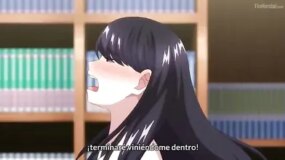 The hot chick fucked her way through manga stacks and stopped being a prude in seconds