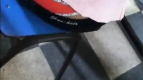 Hot chick flashing her pussy in class