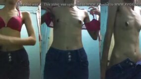 Skinny hot chick strips naked on WhatsApp