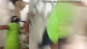 They caught her fucking her pussy in the public bathroom