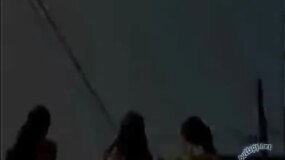Upskirt of three chicks in mini skirts and thong