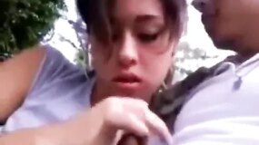 Teresa giving a damn big public blowjob